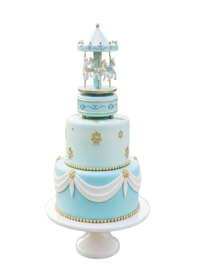 OM KRAFT Cake Topper Carousel Horse Music Box - Rotating Musical Merry Go Round Toy for Kids & Home Décor | Elegant Birthday Gift, Anniversary & Christmas Present (Blue & White) - Image 3
